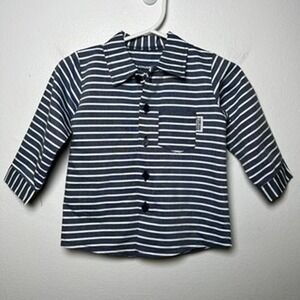 Badgley Mischka Striped Button Down Baby Shirt Cotton Poly Blue size 9-12 months